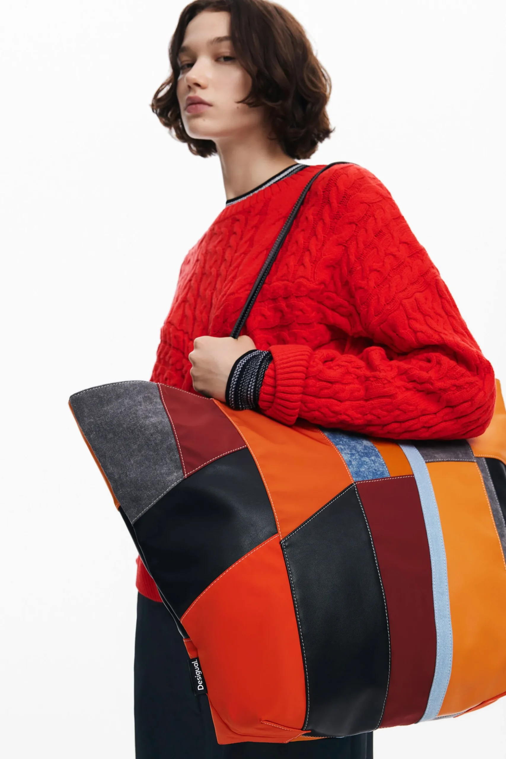Arty patch bag with large handles