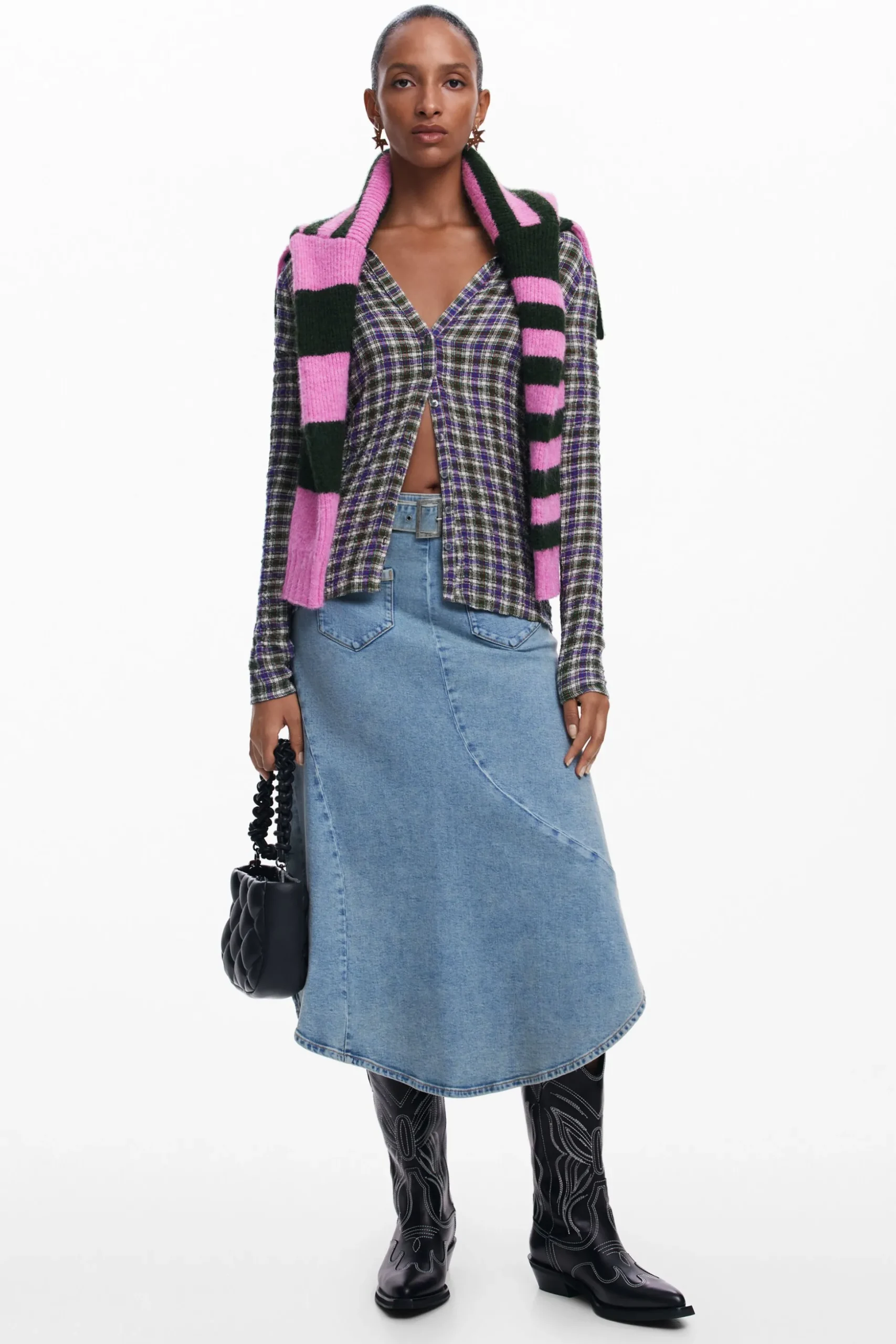 Asymmetric denim skirt