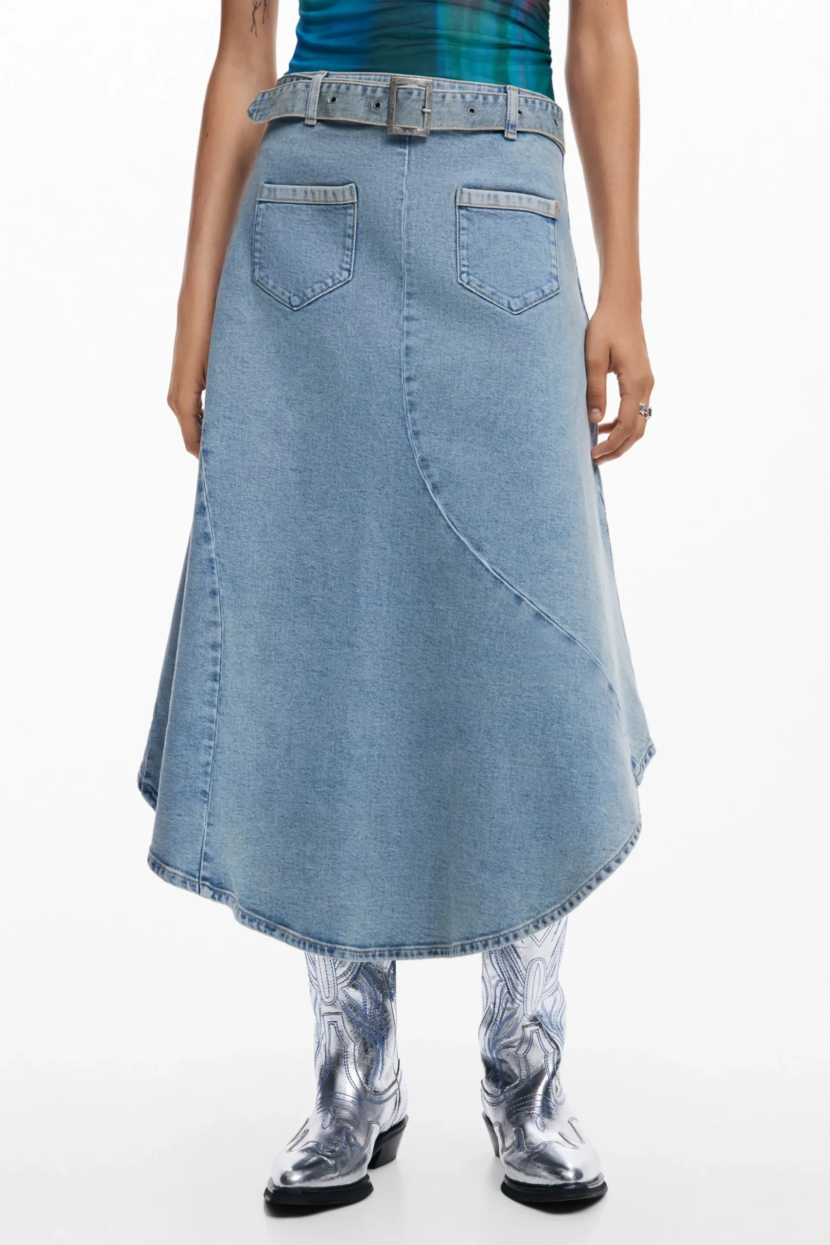 Asymmetric denim skirt