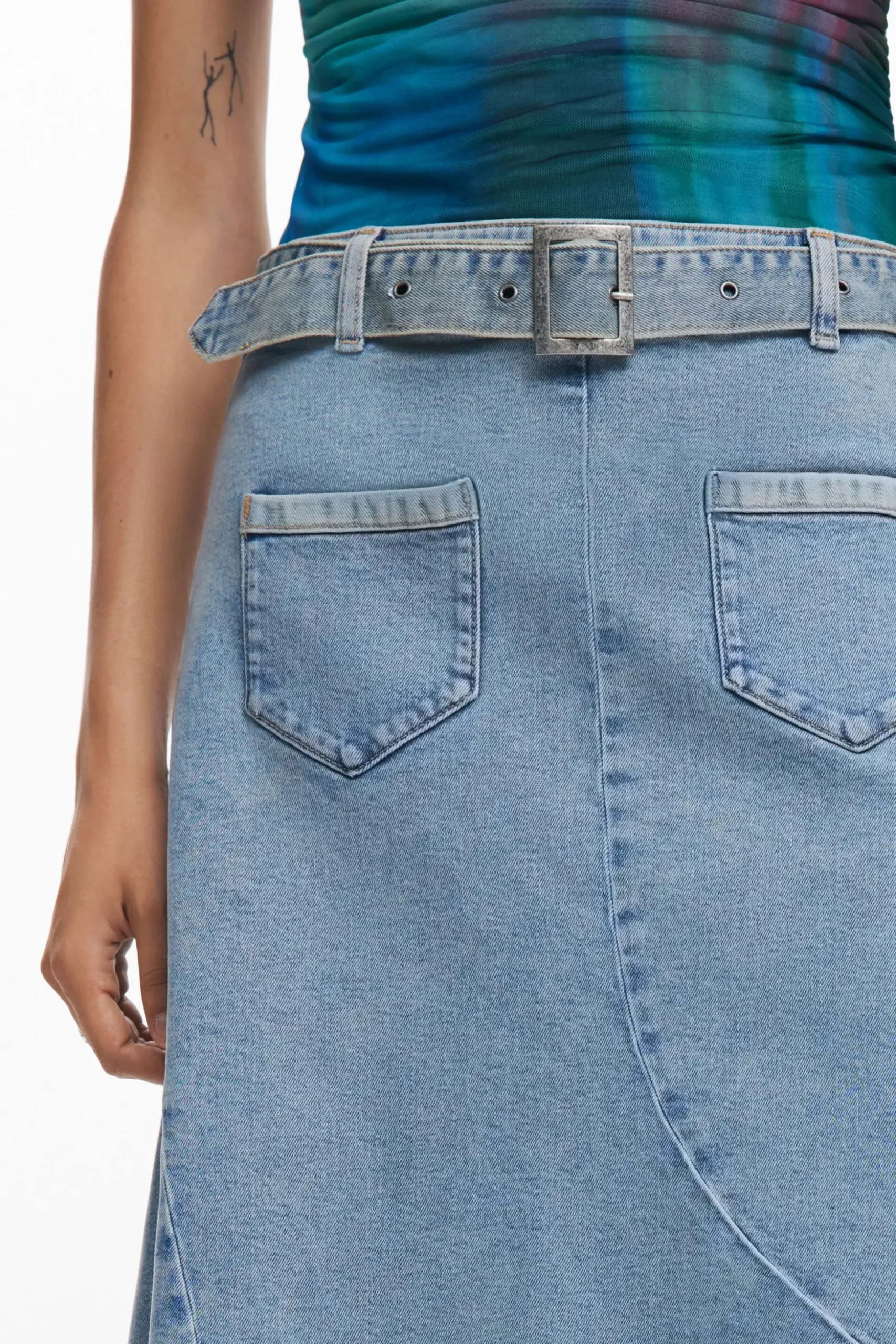 Asymmetric denim skirt