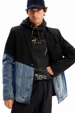 Bimaterial denim blazer