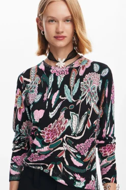 Botanical print knit sweater