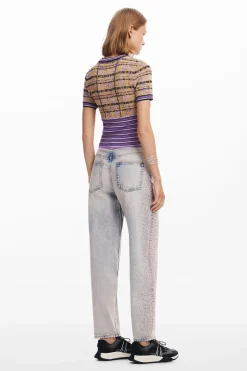 Checkered knit T-shirt