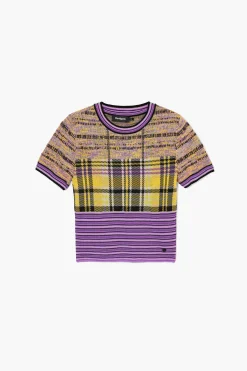 Checkered knit T-shirt