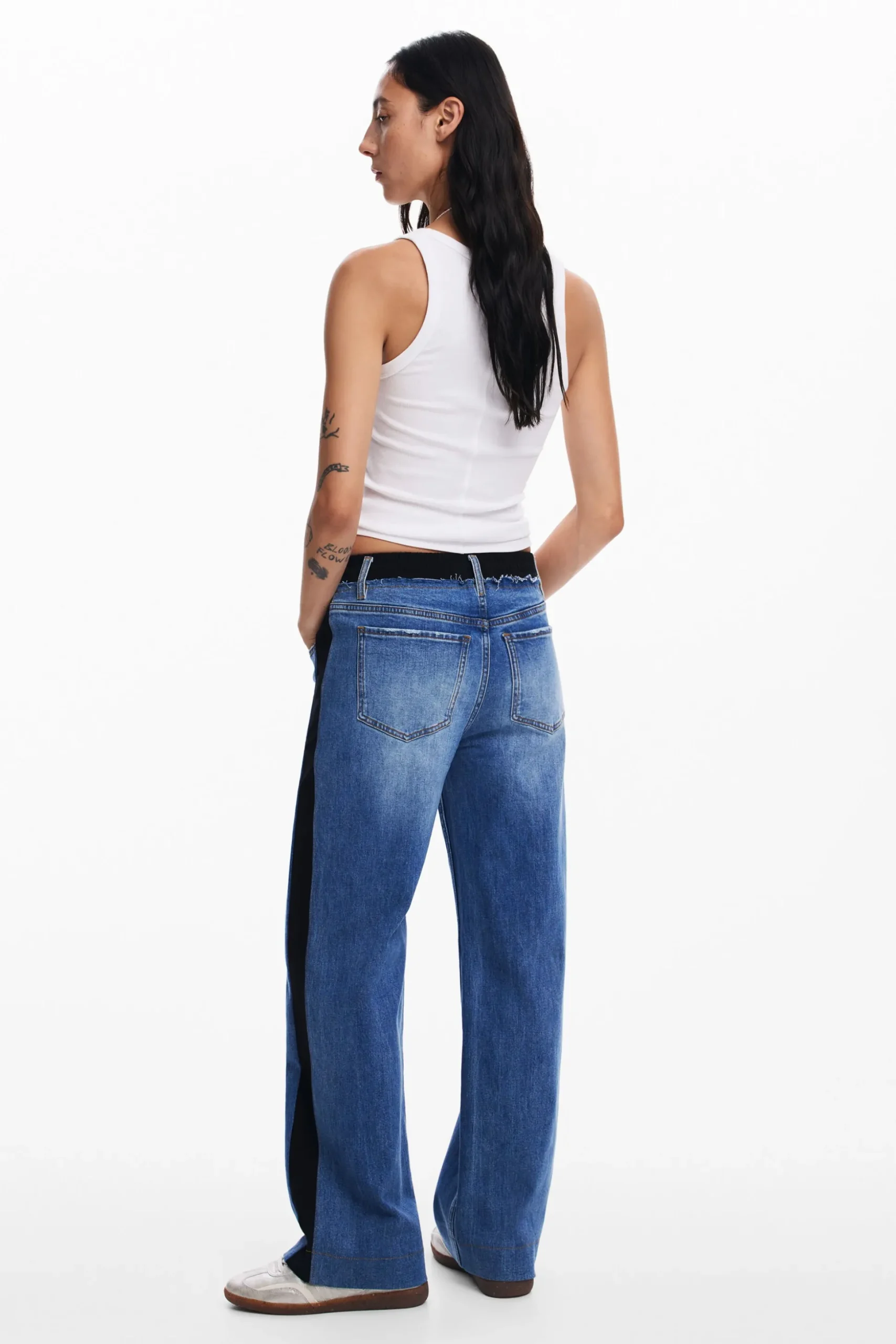 Combined denim pants