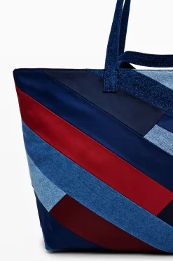 Denim bag with stripes