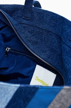 Denim bag with stripes