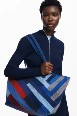Denim bag with stripes