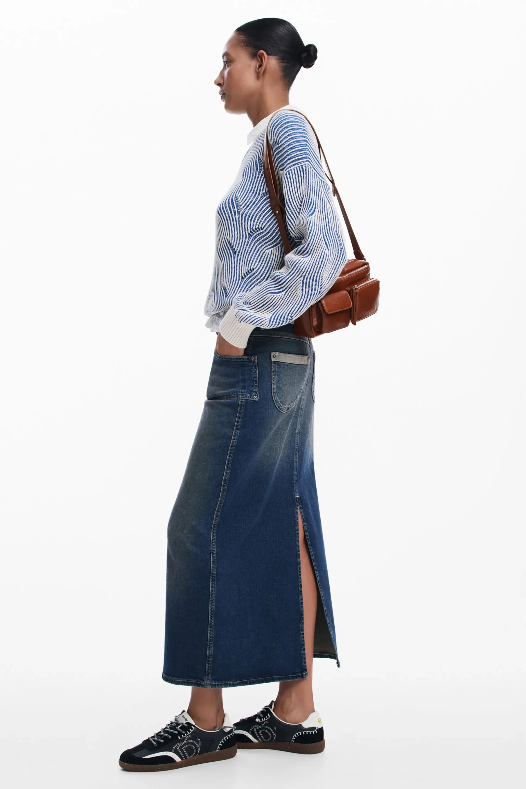 Denim midi skirt