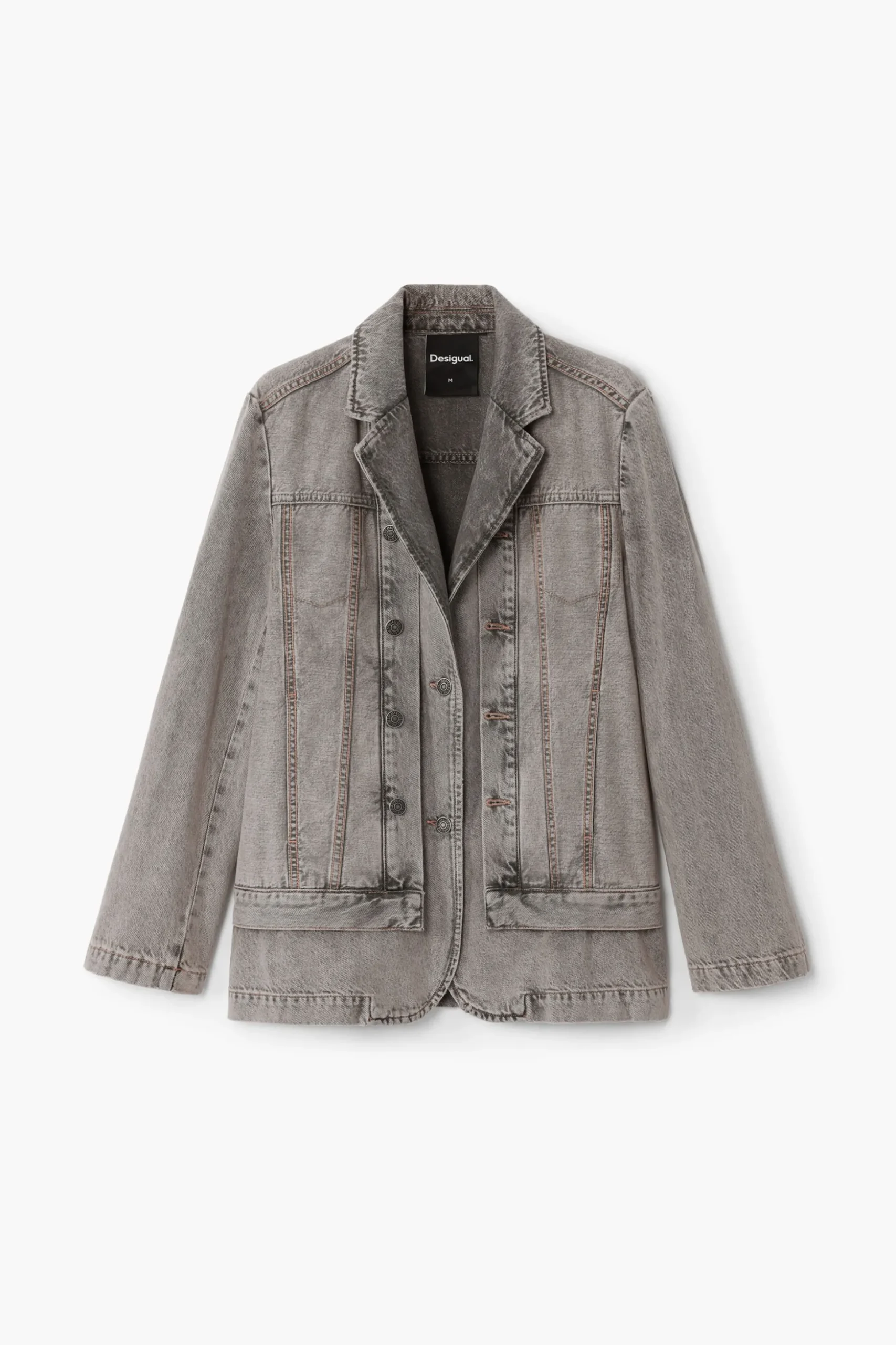 Distressed denim blazer
