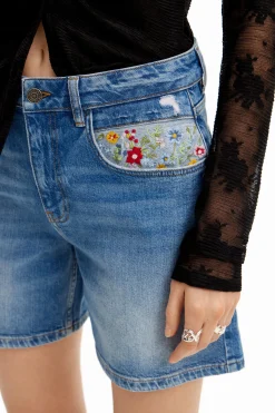 Embroidered denim shorts