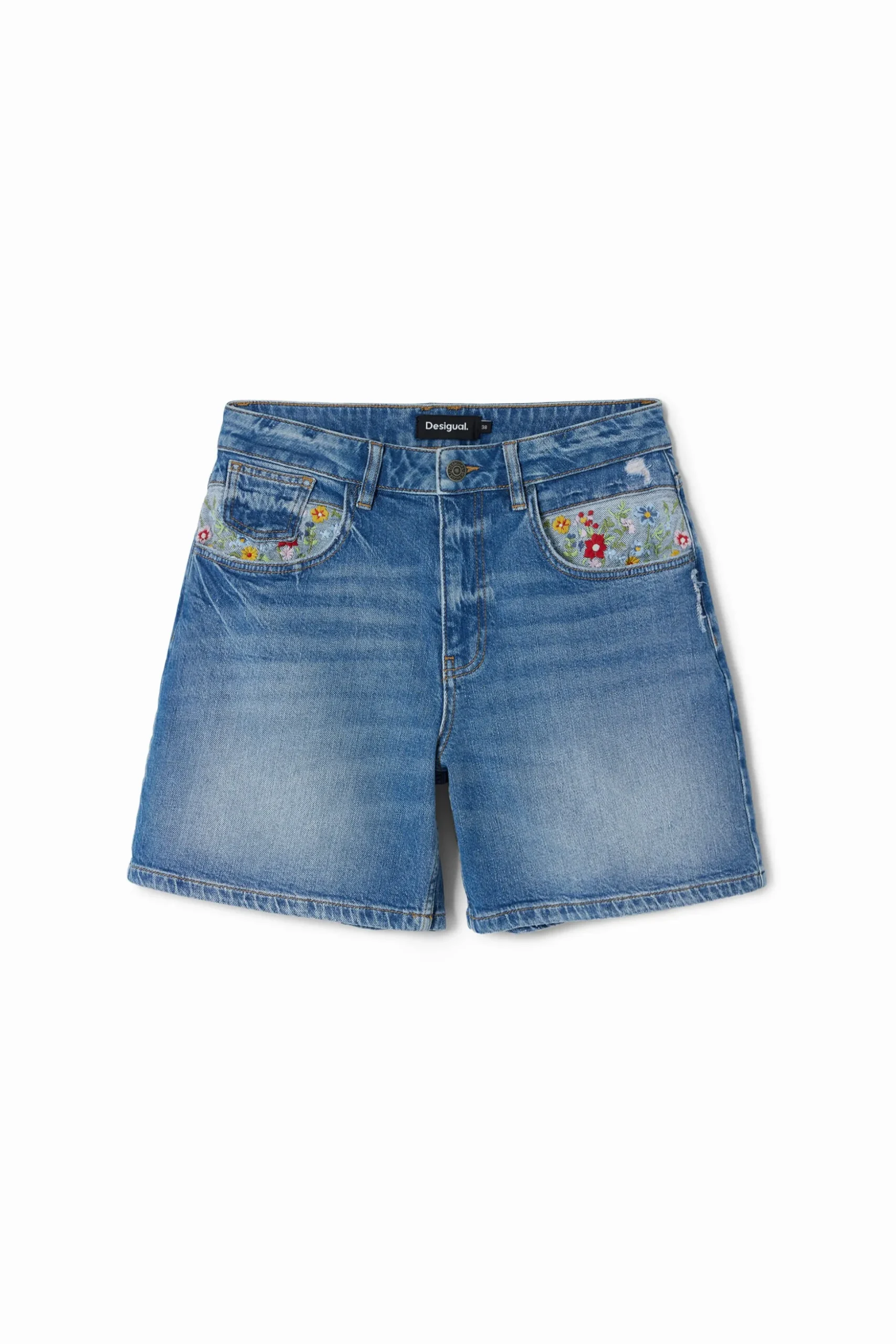 Embroidered denim shorts