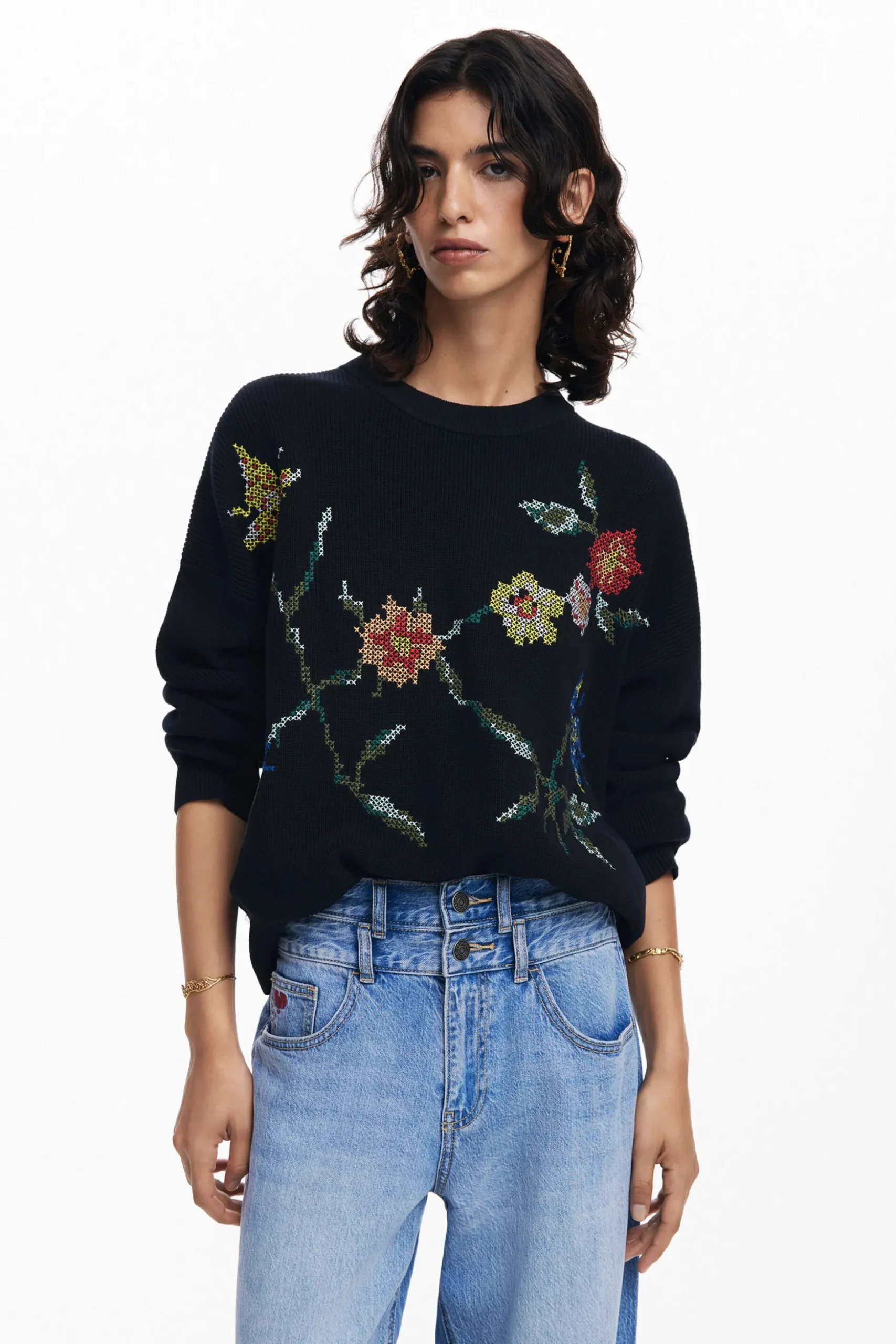 Embroidered flower sweatshirt