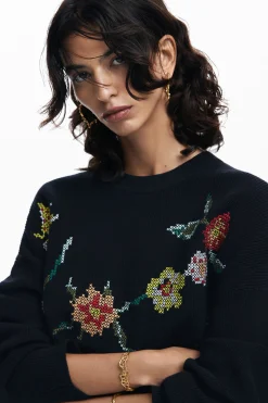 Embroidered flower sweatshirt