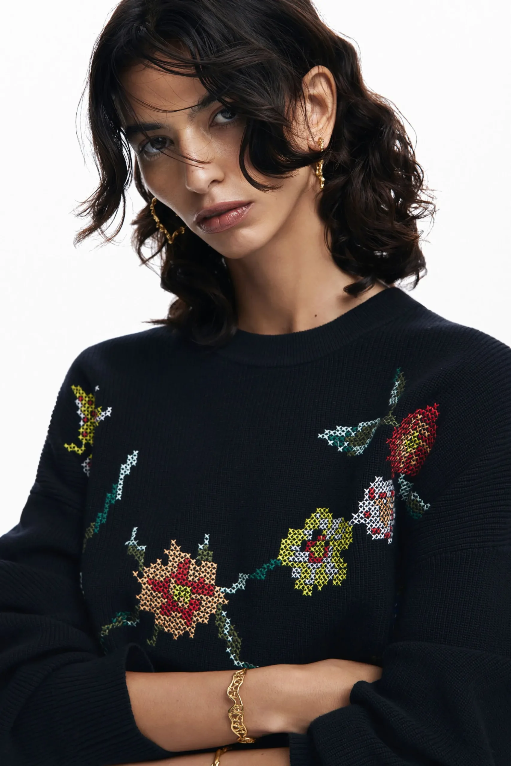 Embroidered flower sweatshirt
