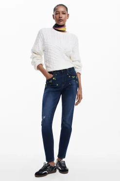 Floral denim pants