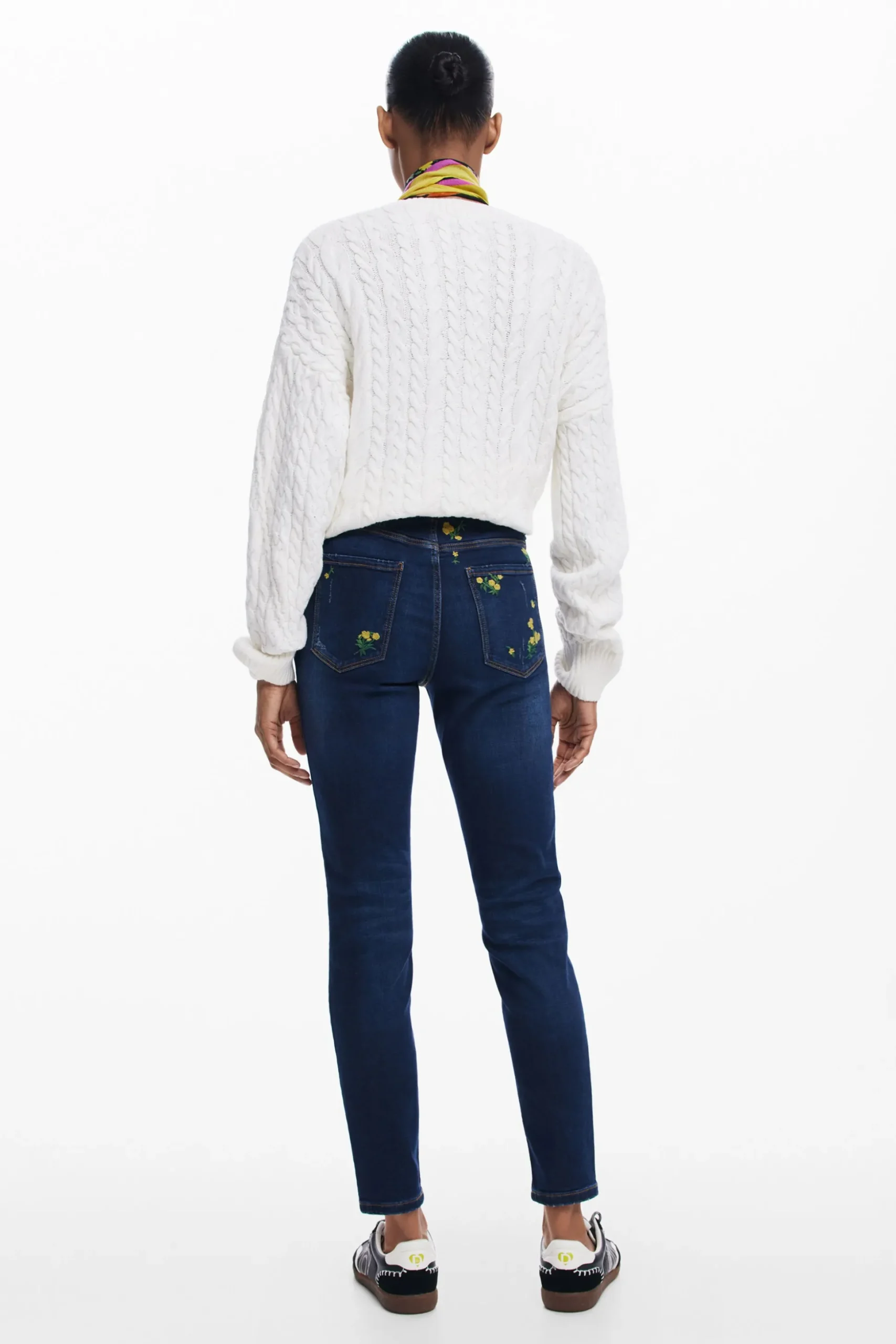 Floral denim pants