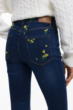Floral denim pants