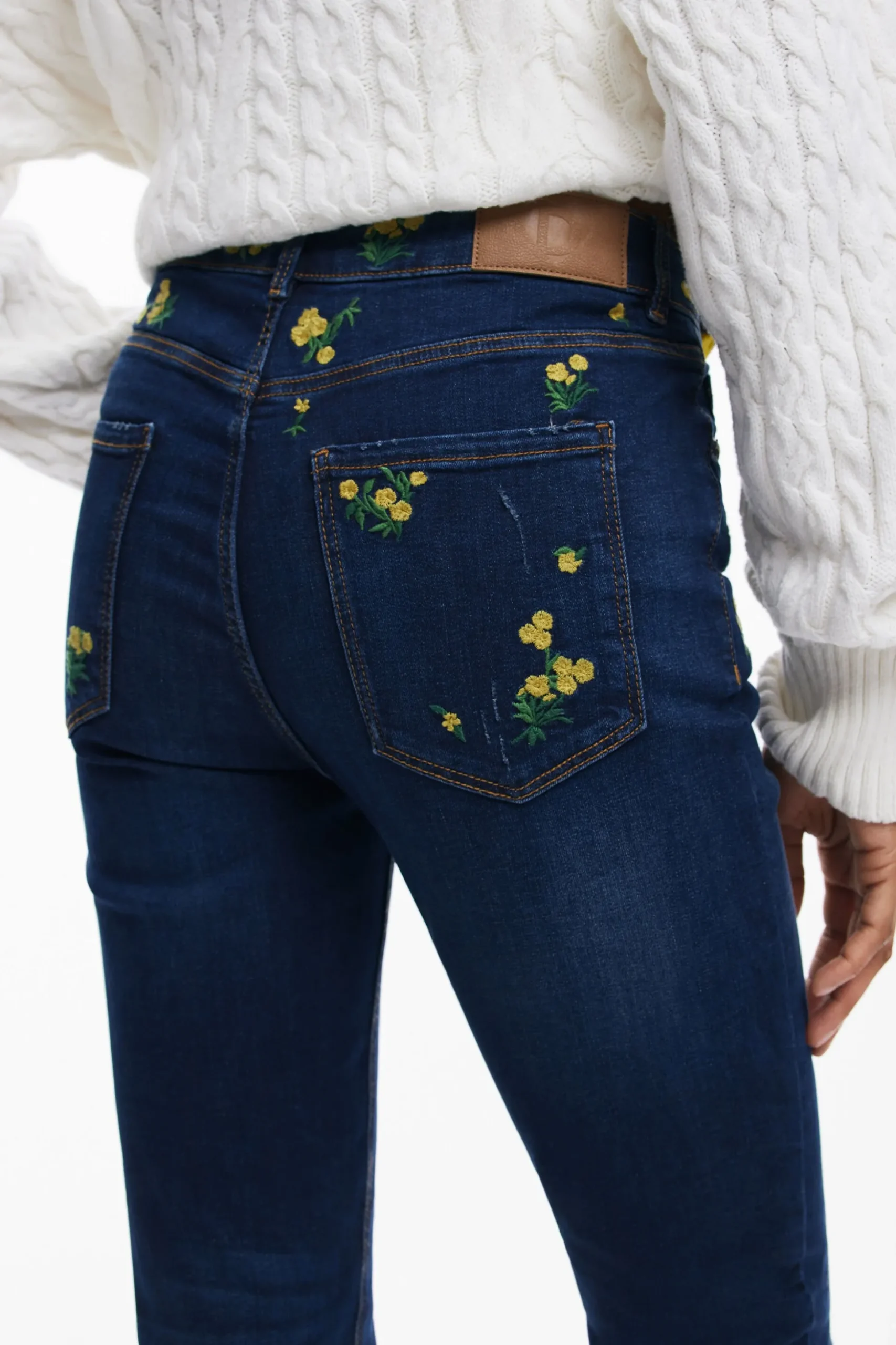 Floral denim pants