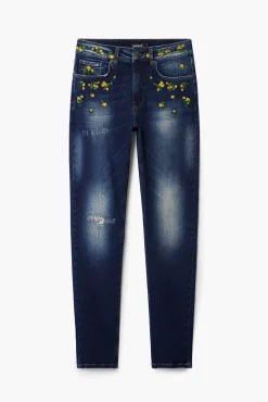 Floral denim pants