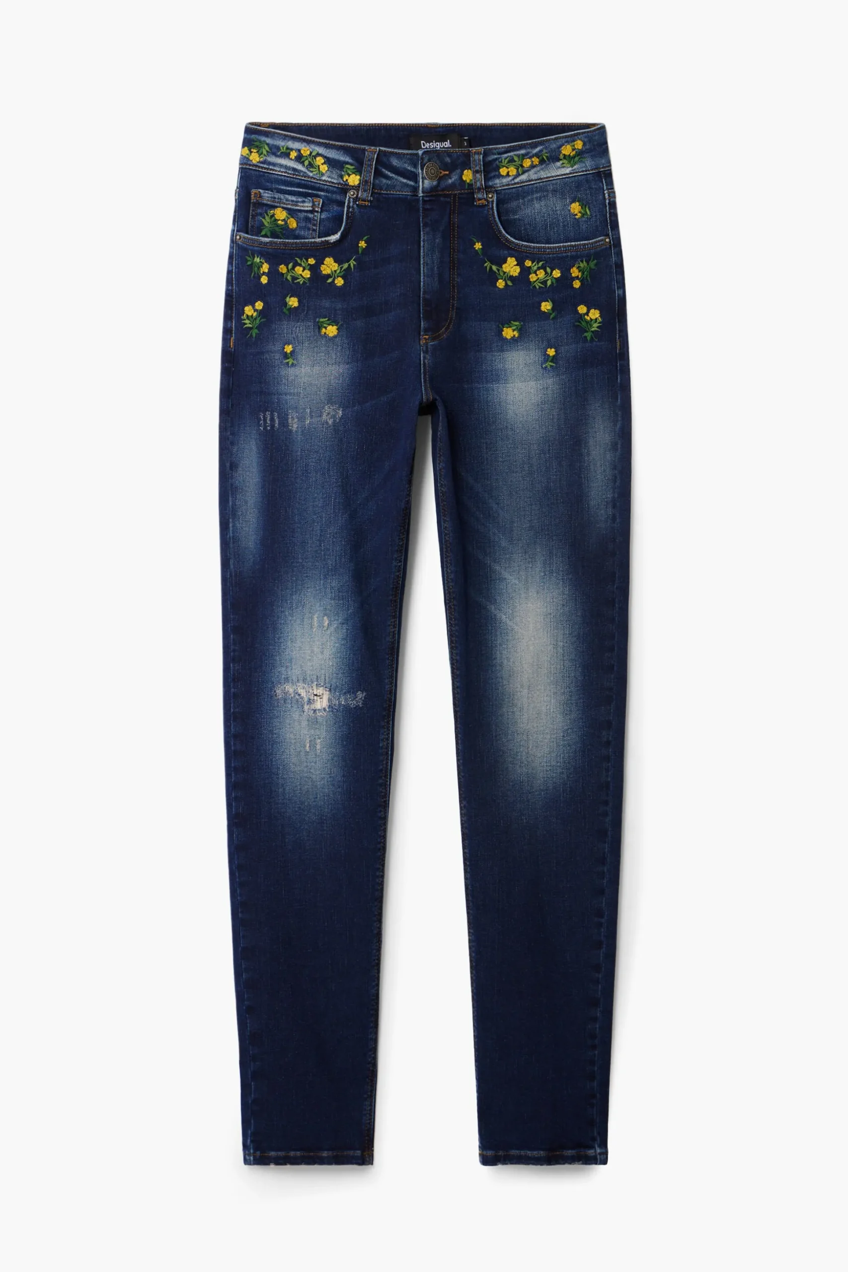 Floral denim pants