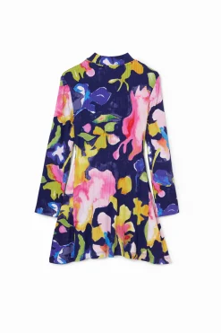 Floral dress with a high neck
