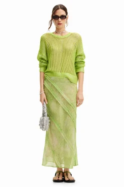 Floral lace midi skirt