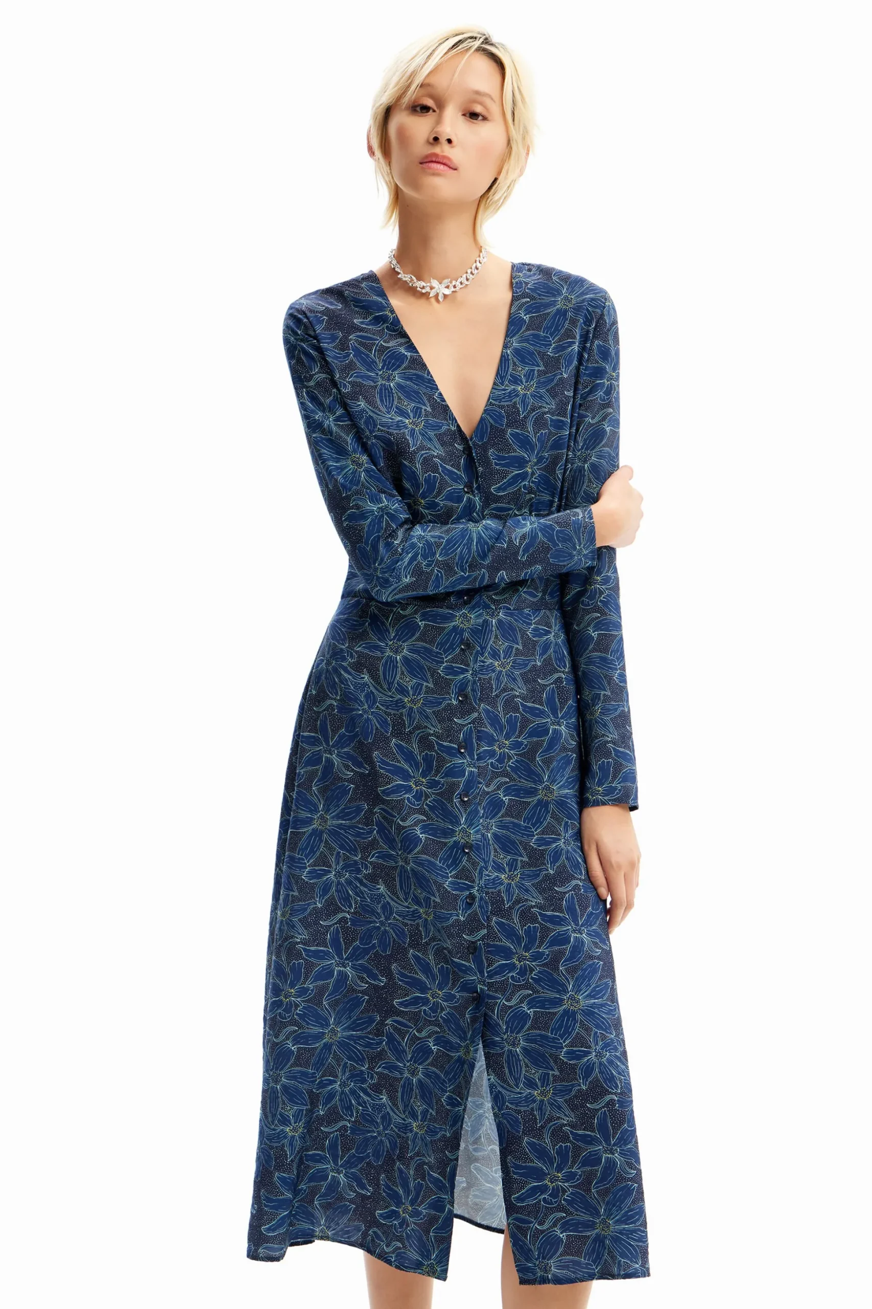 Floral midi shirt dress