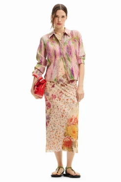 Floral patchwork midi skirt