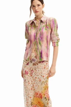 Floral patchwork midi skirt
