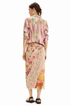 Floral patchwork midi skirt