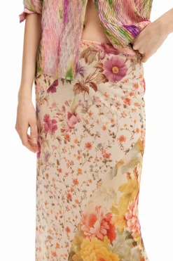 Floral patchwork midi skirt