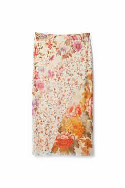 Floral patchwork midi skirt
