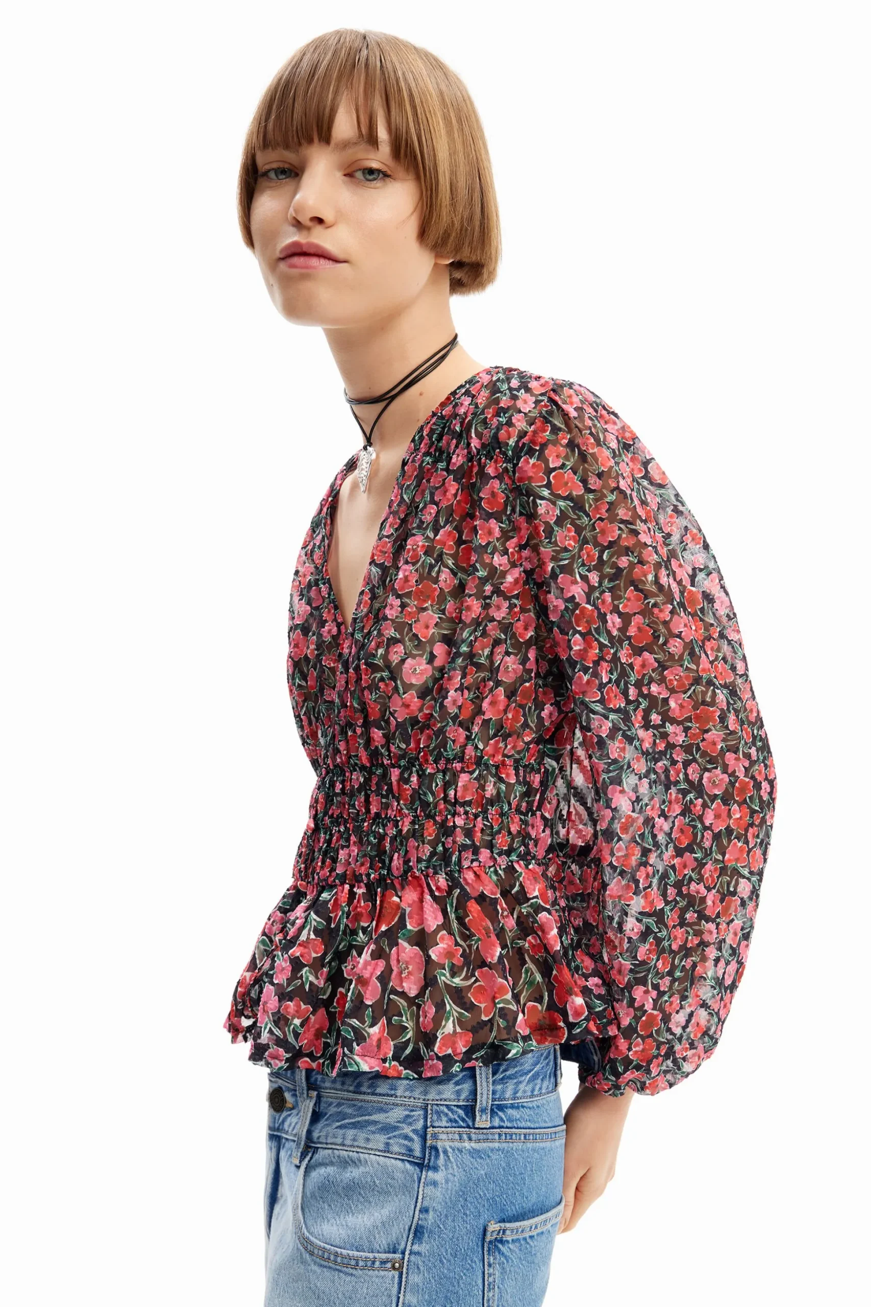 Floral plumetis blouse