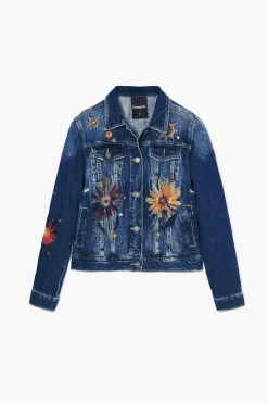 Floral trucker denim jacket