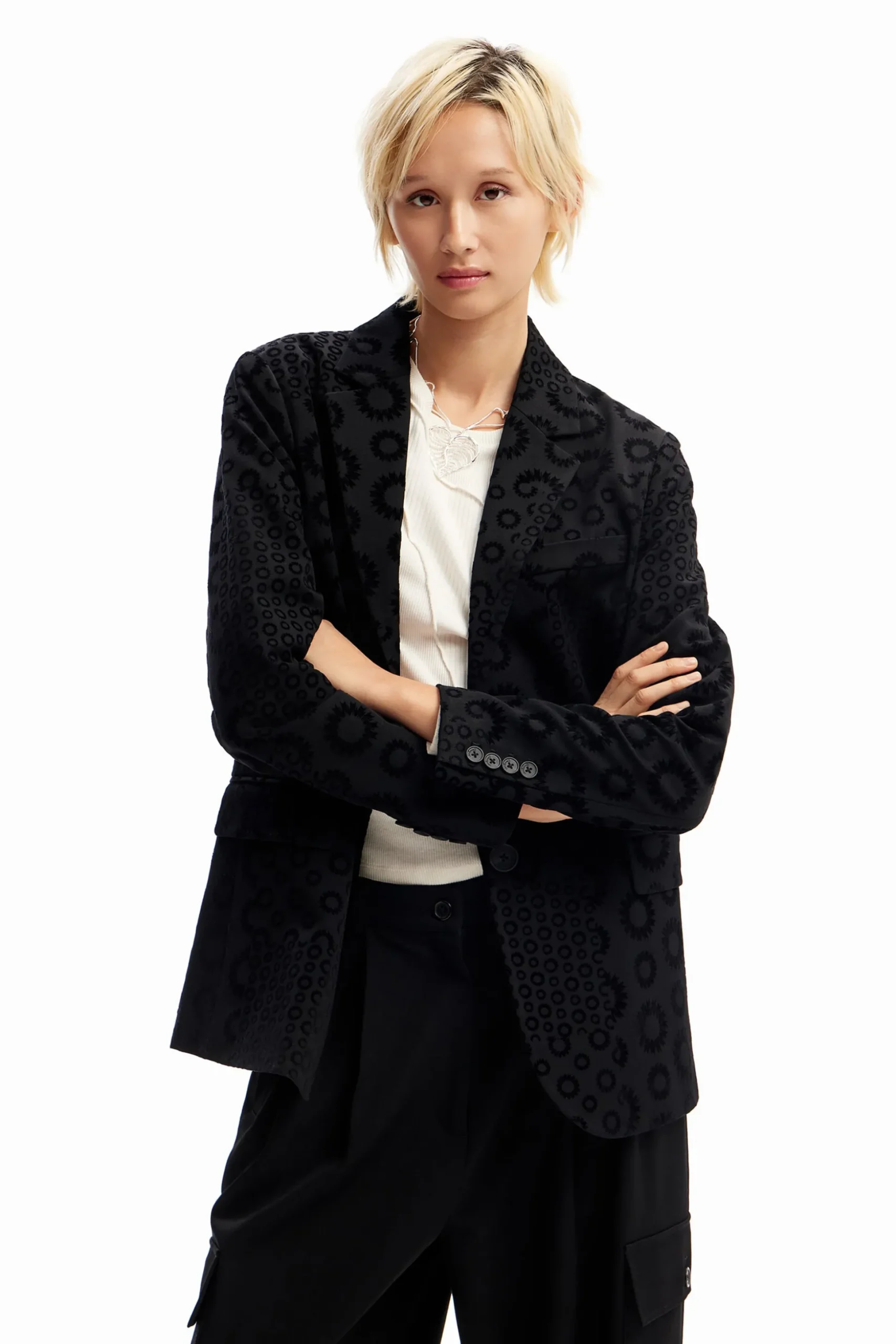 Geometric flocked blazer