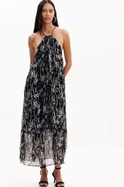 Halter dress with floral illustrations