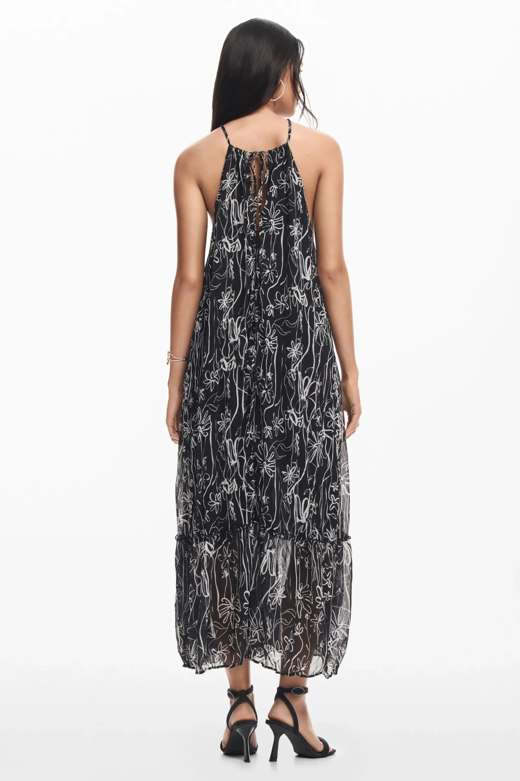 Halter dress with floral illustrations