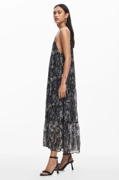 Halter dress with floral illustrations