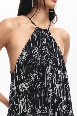 Halter dress with floral illustrations