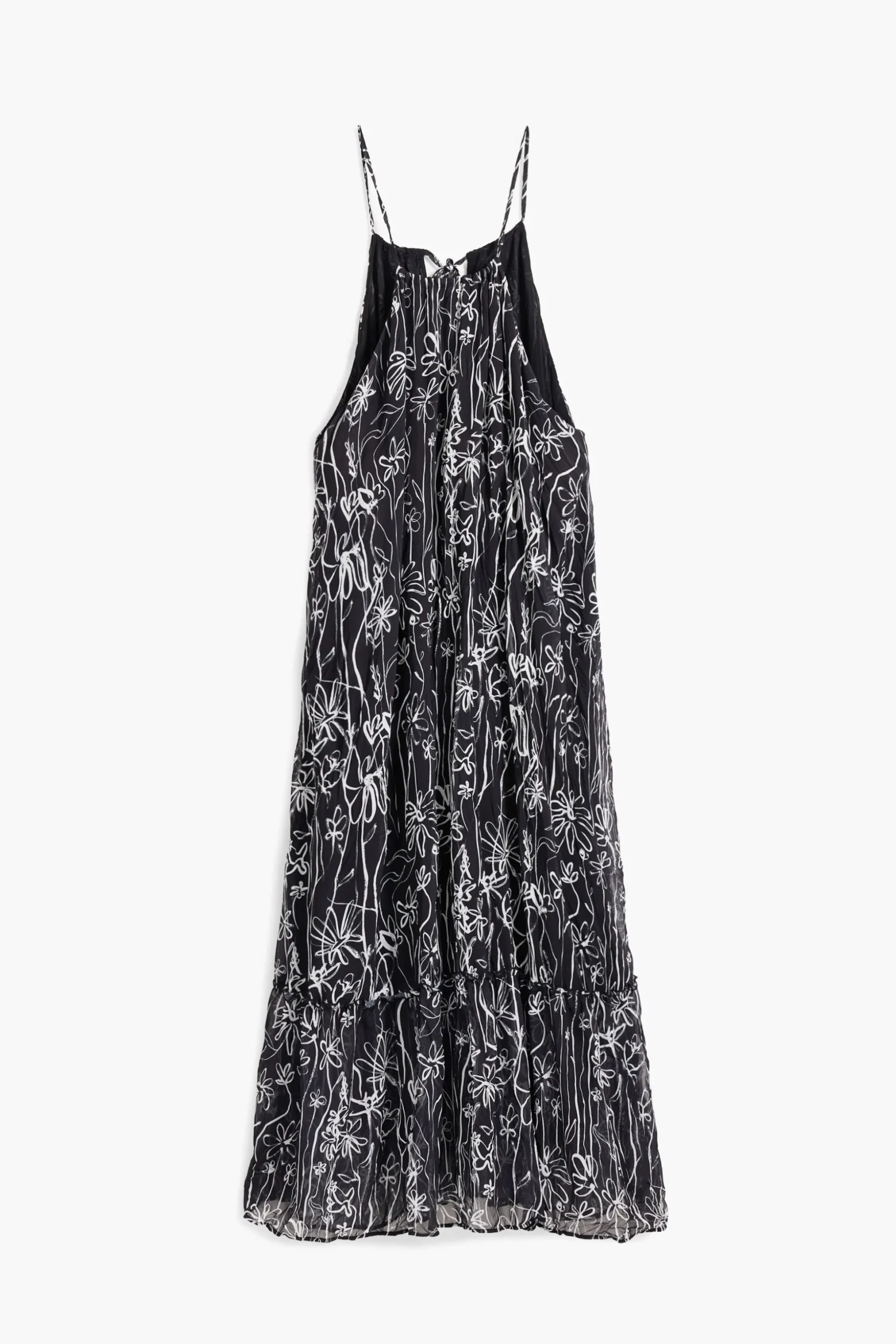 Halter dress with floral illustrations