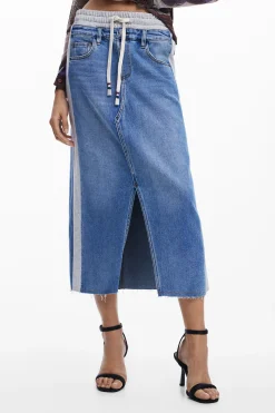Hybrid denim midi skirt