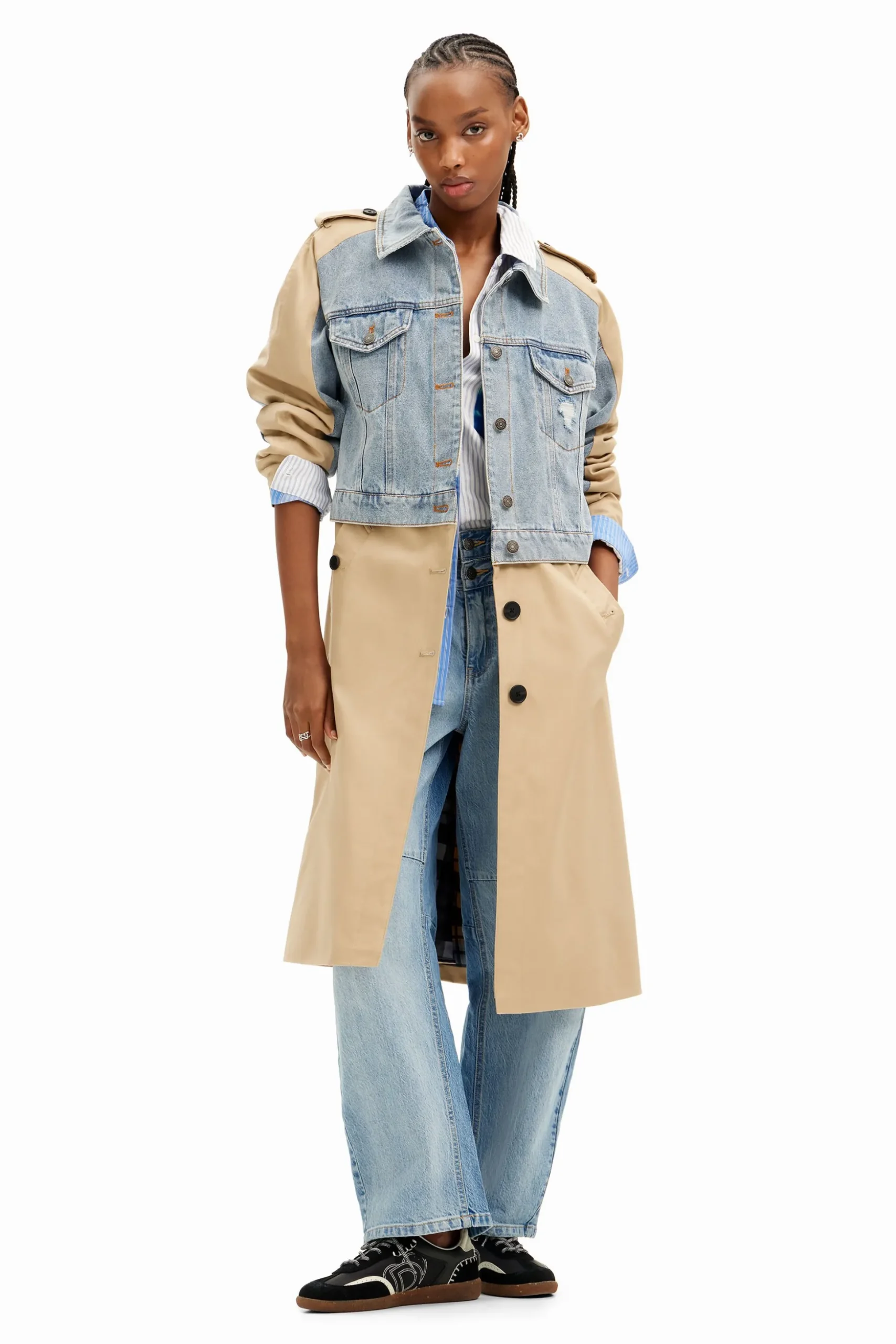 Hybrid denim trench coat