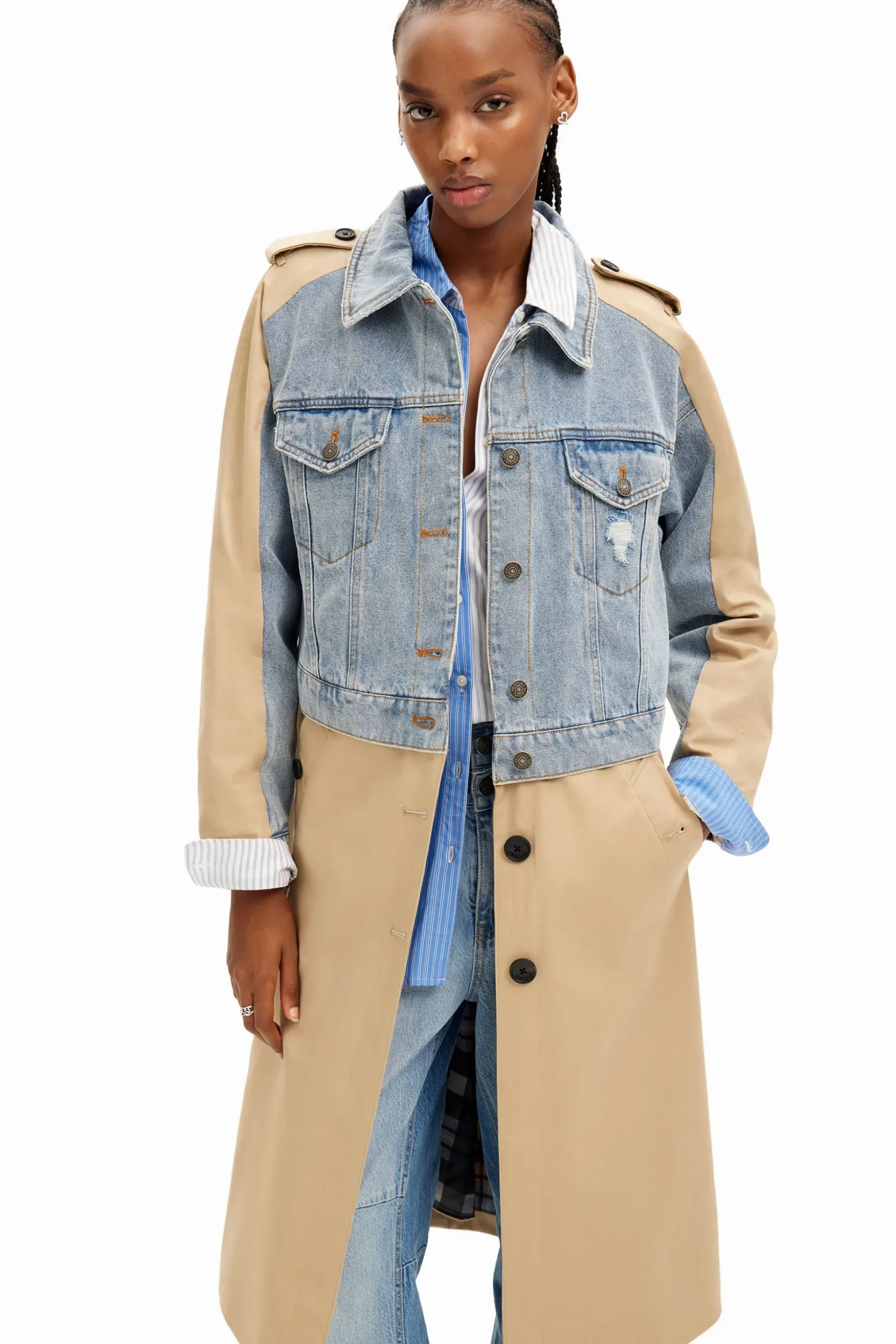 Hybrid denim trench coat
