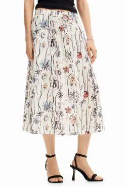 Illustrated floral midi skirt