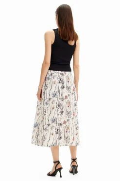 Illustrated floral midi skirt