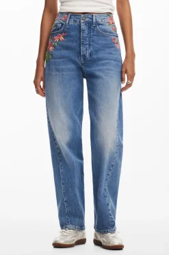 Long denim pants with flowers