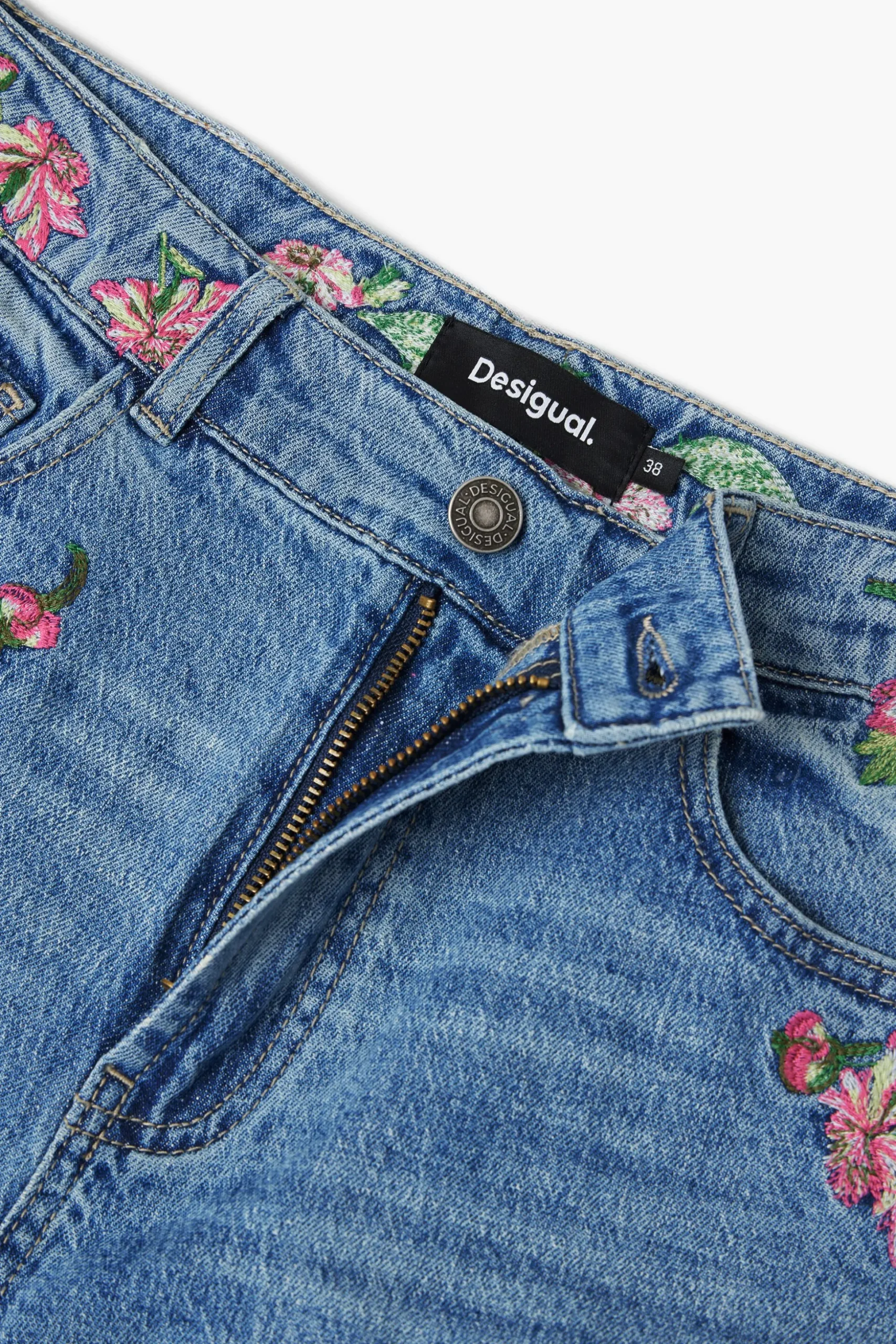 Long denim pants with flowers