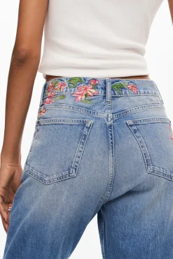 Long denim pants with flowers