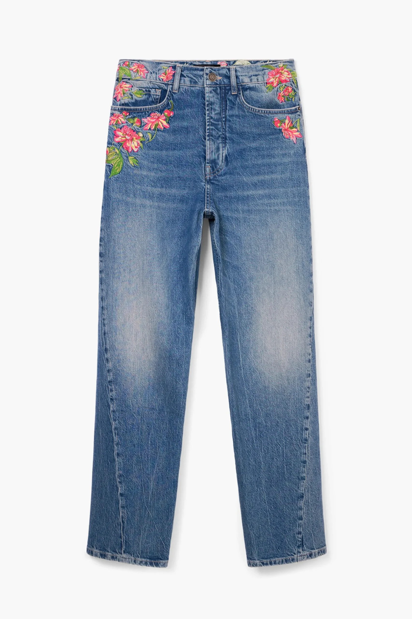 Long denim pants with flowers